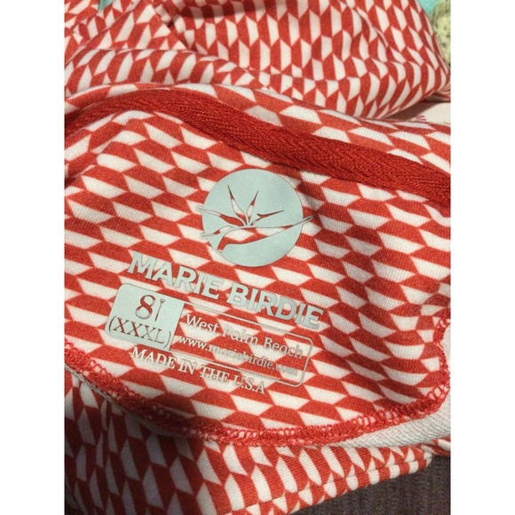 Marie Birdie  Print Mock Neck Long Sleeve Top Women size 8 XXXL Red White - Picture 6 of 7